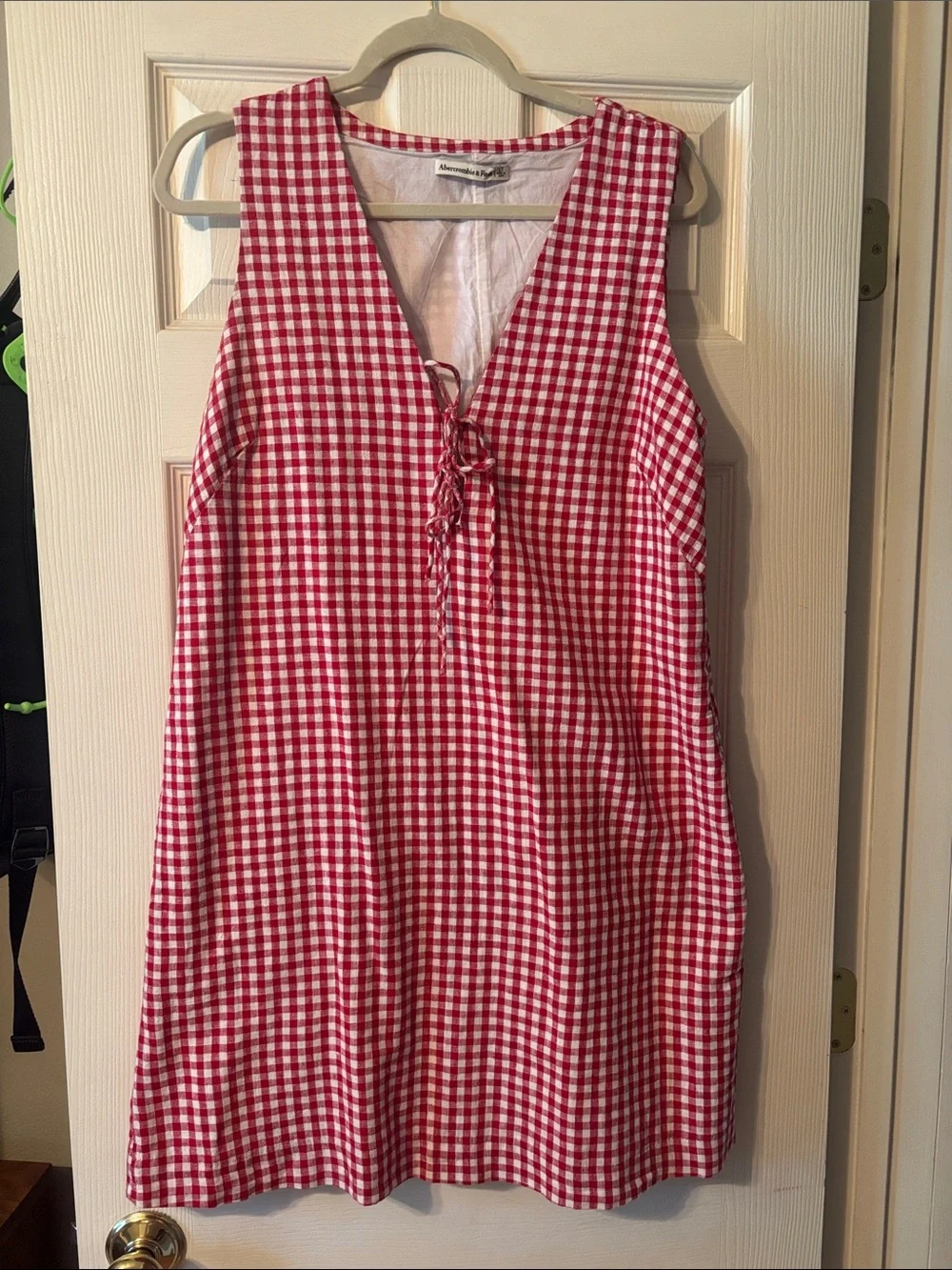 Red & White Gingham Lace-Up Sleeveless Dress - Picture 1 of 5